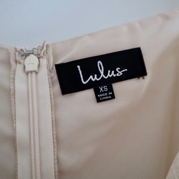 Lulus Beige Pom Pom Puff Sleeve Mini Dress - Picture 4 of 7